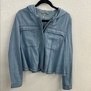 Free People Light Blue Denim Hooded Jacket